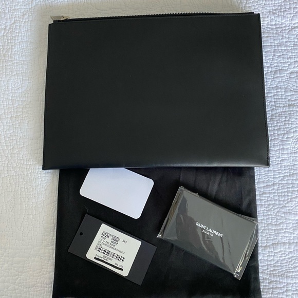 NEW YSL POUCH CASE BLACK LEATHER W SILVER GROMMETS - Picture 4 of 8